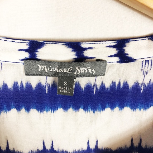 Michael Stars 100% Silk Tie Dye Shirt Dress | Blue White | Size Small - Picture 3 of 14